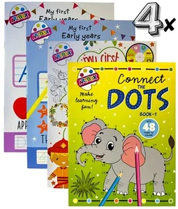 4 Pack Kids Learning Book ABC Numbers Pre School Activity Books Colouring Age 3+ - Picture 1 of 12