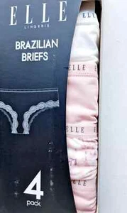 NEW SEALED BOX Elle Brazilian Silky Soft Brief Knickers Pink White 4 Pack Size L - Picture 1 of 2