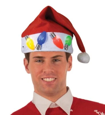 SOMBRERO DE SANTA INTERMITENTE Árbol de Navidad Bombillas Adulto Disfraz Rojo Fieltro Divertido  Foto 1 de 4