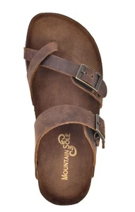 Mountain Sole Women's Easy Slip-On Two Loop Design Leather Sandals Sz 9 Brown - Picture 1 of 3