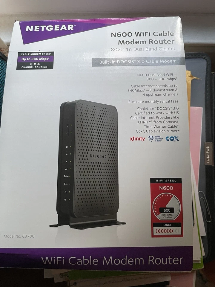 Netgear N600 Wifi Cable Modem Router Docsis 3.0 802.11n Dual Band Gigabit. - Image 1 of 1