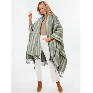 NWT SIMKHAI Cypress Stripe Sam Wool Fringe Poncho One-Size - Picture 1 of 14