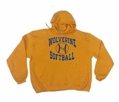 Sudadera con capucha amarilla vintage 90 Wolverine Softball EE. UU. College L de Russell Athletic Foto 1 de 4