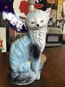 Statuina gattino porcellana vintage blu pallido made in Japan alta 9" - Foto 1 di 9