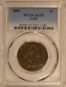 1802 "Draped Bust" One-Cent Copper Coin PCGS AU53 - Picture 1 of 2