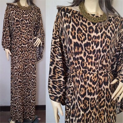 Nuevo Vestido Boho Gitano Caftán Kimono Marrón Leopardo Cóctel Plus Maxi 3XL 2XL Foto 1 de 4