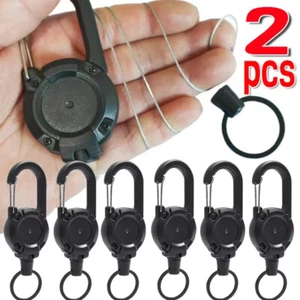 Heavy Duty Retractable Carabiner Car Key Chain Badge Holder Steel Cord Keychain - Picture 1 of 13