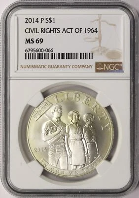 2014-P Civil Rights Act of 1964 Commemorative Silver Dollar $1 NGC MS69 - Image 1 of 2