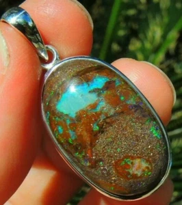 Australian Opal Queensland Boulder Opal Pendant Sterling Silver 925 Jewelry Gems - Picture 1 of 8