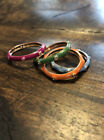 Set of 4 Colorful Enamel & Rhinestone Stacking Rings, Pink, Blue, Orange & Green