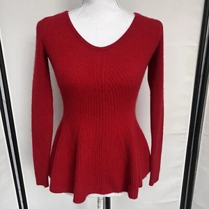 Neiman Marcus Damen kleiner kirschroter Pullover 100% Kaschmir Schößchen G1 - Bild 1 von 10