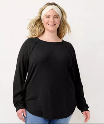 LC Lauren Conrad Raglan Ruffle-Sleeve Tunic Black Plus Size 0X (14W) NWT - image 1 of 3