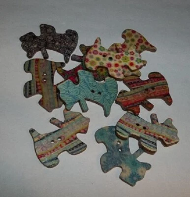 New 10 Wooden Printed Dogs 2 Hole Button Craft  Scrapbooking etc.  New  First - Image 1 of 2