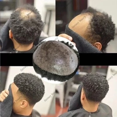 Peluca de hombre Afro Curl para hombre Toupee completa piel polietileno PU negra sistema de cabello repuesto Foto 1 de 4