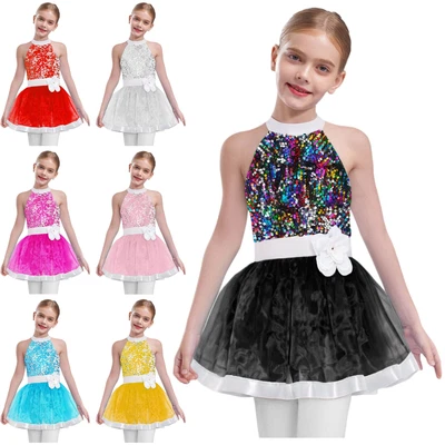 UK Kids Girls Ballet Dance Dress Jazz Latin Ballroom Dancing Costume Tutu Skirt - Image 1 of 4