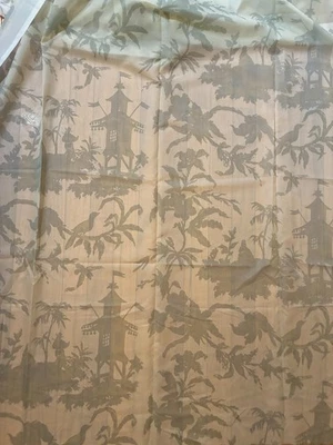 Sheer CHINOISERIE TOILE FABRIC 12 Yds x58" Drapery Asian PALE GREEN Japan Pagoda - Image 1 of 4