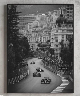 F1 Monaco Grand Prix Poster, Black and White Formula 1 Racing Wall Art Decor - Image 1 of 4
