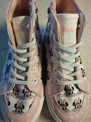 Disney Minnie Mouse Rosa Zapatillas Altas Cremallera Cordones Niños Talla 1 Groundup Foto 1 de 4
