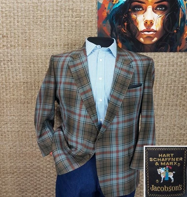 Blazer de lana a cuadros Hart Schaffner Marx para hombre 50 R botones de San Jorge y el dragón Foto 1 de 4