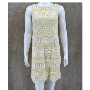Jessica Howard Dress Womens 12 Petite Yellow Sleeveless Lace Shift Boho Summer - Picture 1 of 10