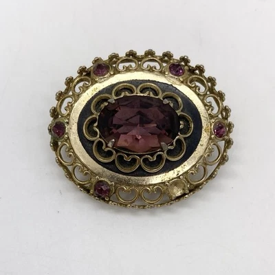 Vintage Pegasus Coro Brooch Purple Glass Rhinestones Gold Tone Pls Read - Image 1 of 4