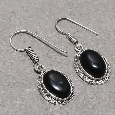 Orecchini pendenti a goccia moda pietra preziosa forma ovale onice nera gioie... - Immagine 1 di 4