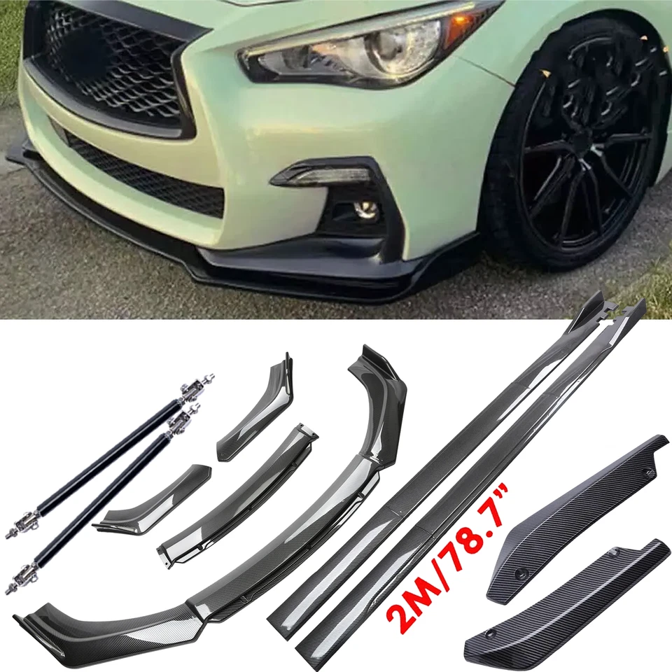 Carbon Fiber Side+Skirt Rear & Front Bumper Lip Splitter For Infiniti Q50 14-23 - Imagem 1 de 4