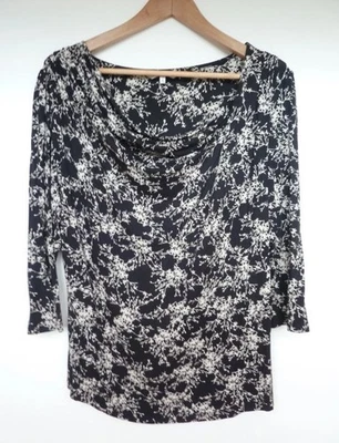 RJR ROCHA JOHN ROCHA black white cream FLORAL cowl neck FITTED top Size 16 - Image 1 of 4
