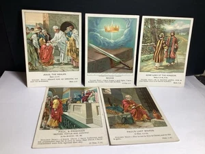 LITTLE BIBLE LESSON PICTURE CARDS EARLY 1900s LITHOGRAPH LOT OF 5 RELIGIOUS #4 - Picture 1 of 10