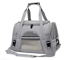 New Gray Folding Pet Carrier Perfect for S/M Cat Or Dog - Travel Approved - Picture 1 of 10