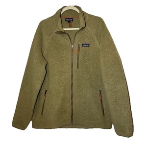 Patagonia Men's XL Green Retro Deep Pile Sherpa Fleece Full Zip Pockets Jacket - Picture 1 of 15