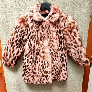Polo Norte Real Natural Fur Coat Pink Leopard Girls Kids Jacket Sz 7 - Picture 1 of 7