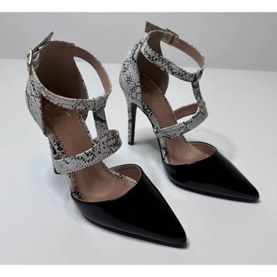 Zapatos de vestir JC para mujer con tacón negro blanco imitación estampado de serpiente 5,5 Foto 1 de 4