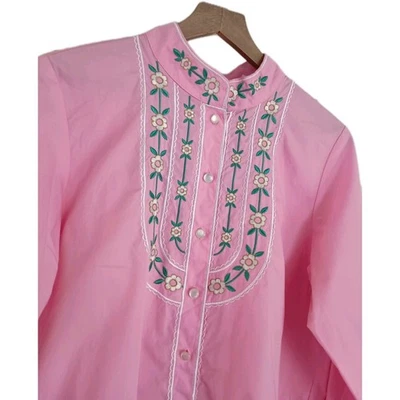 Blusa Camisa De Colección Bob Mackie Rosa MED Bordada Floral Western Años 80 90 Boho  Foto 1 de 4