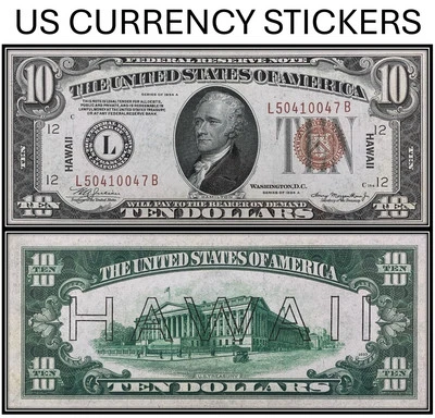 $10 Ten Dollar 1934-A  Federal Reserve Note “Hawaii”  (US CURRENCY STICKERS) (1) - Image 1 of 4