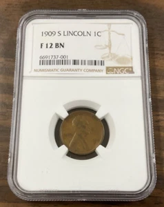 1909-S Lincoln Cent - Missing”L” in Liberty Variety - NGC F12 BN - Picture 1 of 5