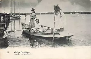 WOMEN IN BOAT GOING CRABBING VINTAGE POSTCARD 1903 UDB 72622 R - Picture 1 of 2