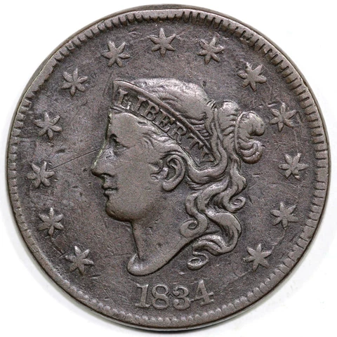 1834 1c N-6 Large Date Large Stars Large Letters Matron Head Large Cent Cover