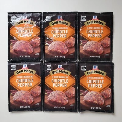 Lote 6 Paquetes McCormick Grill Mates Chipotle Pimienta 15 Minutos Marinado Mezcla 12/25 Foto 1 de 4