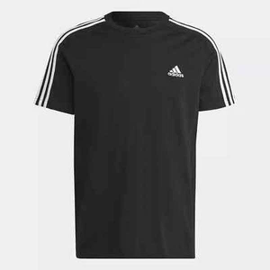 Camiseta deportiva individual Adidas Essentials para hombre 3 bandas grande negra IC9334 - Imagen 1 de 5