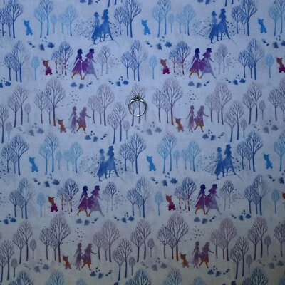 BonEFul FQ Cotton Quilt White Purple Blue Aqua Pink Frozen Disney Movie Scenic  - Image 1 of 4