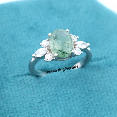 Natural Moss Agate Ring, Oval Cut Nature Inspired Engagement Ring, Promise Ring - Image 1 of 4
