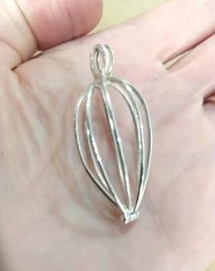 925 Sterling Silver tumble stone Sea glass Crystal Cage Locket large Pre Owned - Picture 1 of 4