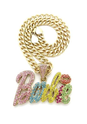 Nuevo Collar Cadena Cubana Colgante Barbie Multi Piedra 9mm 18"* Foto 1 de 4