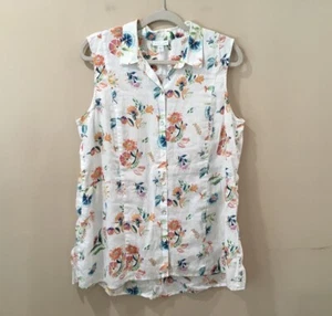 J.Jill Love Linen White Floral Button Down Tank Top Sleeveless Women Petite L - Picture 1 of 5