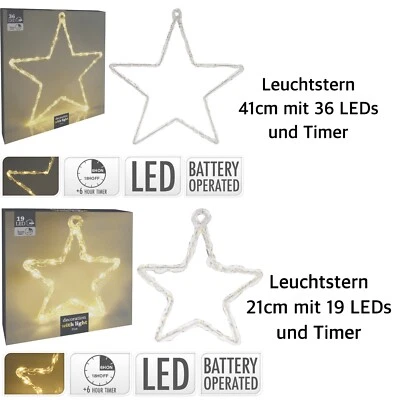 LED Leuchtstern Acryl 21cm / 41cm Batteriebetrieb Timer innen außen 19 / 36 LEDs - Bild 1 von 4