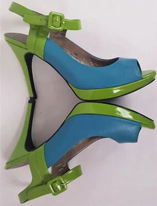 Moda High Heels Blue/Green Ankle Strap Peep Toe Size 9.5 M - Picture 1 of 11