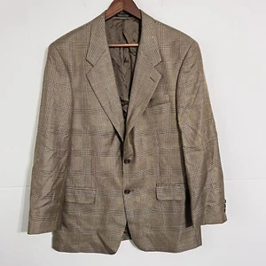 Vintage Franco Tassi Mens Jacket Blazer Size 40 R Brown Plaid Silk Wool - Picture 1 of 8