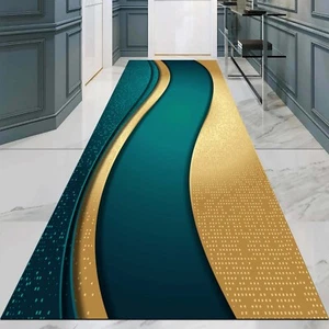 Modern Hall Rug, Gold Green Mat, Abstract Runner, Luxury Floor - Picture 1 of 12