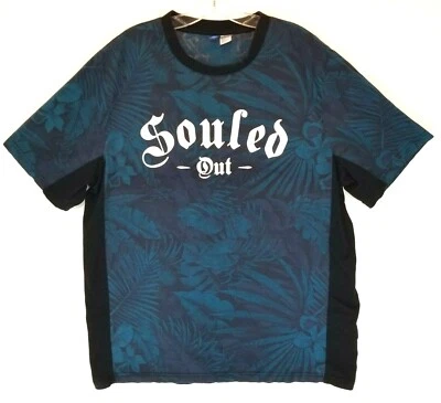 Camiseta Dividida H&M Para Hombre Talla L "Souled Out", Azul Negro Patrón Hoja Selva SS Foto 1 de 4